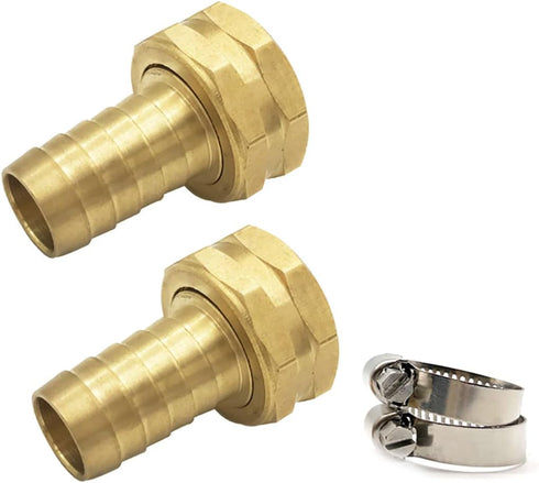 2Pcs Female Brass Garden Hose Thread Garden Water Hose Repair Fitting Connector with Stainless Clamp,1/2" Barb...