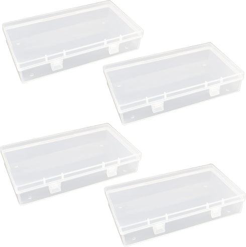 4 Pack Rectangular Clear Plastic Storage Containers Box with Hinged Lid for Beads and Other Small Craft Items (6.1 x 3.3 x 1.18 inch)...