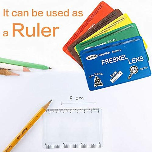 MagDepo 6 Pack Credit Card Size Magnifier Ruler Fire Starter Magnifying Glass Wallet Pocket Magnifier for Reading Small Print, Maps, and books -Gr...