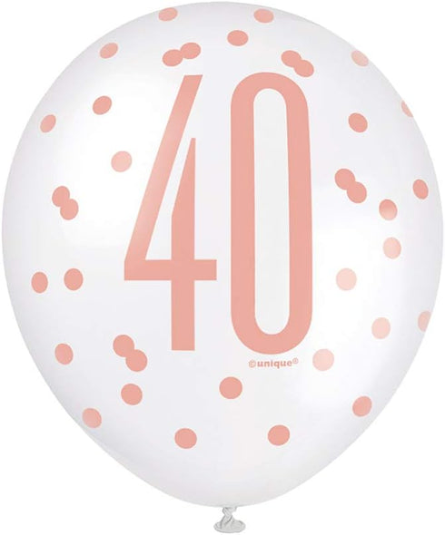 Unique Party 84918 Number Latex Balloons-12 | Rosegold | 6 Pcs, Rose Gold, Age 40...