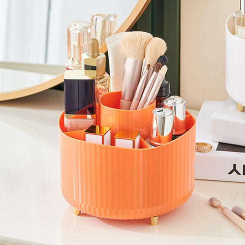 360 Rotating Makeup Brush Organizer, 5 Grids Makeup Brush Holder with Makeup Brush Cleaning Box, for Cosmetics, Nail Polish, Desk Storage Containe...