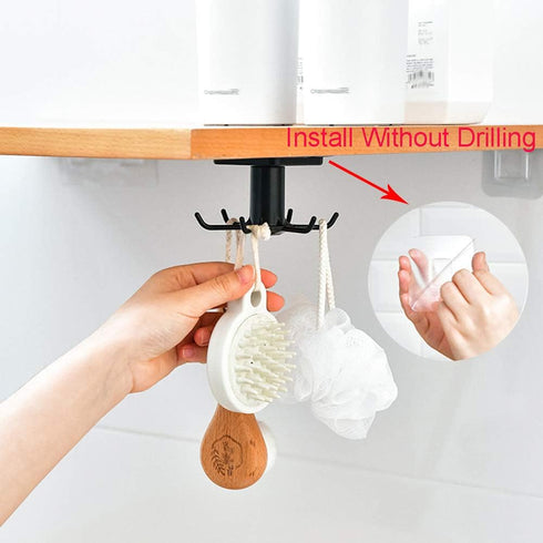 2pcs 360 °Rotation Utility Hooks, BAIEUEJO Under Cabinet Kitchen Hooks,Nail Free Adhesive Kitchen Utensils Hanging Hooks for Kitchen Utensils/Tool...