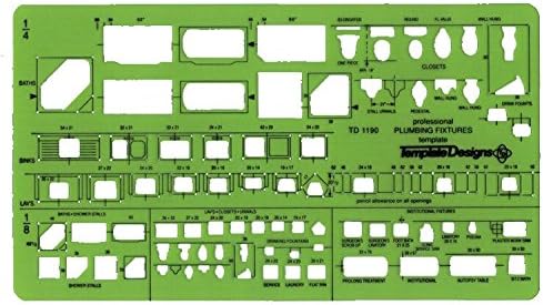 ALVIN, TD1190, Plumbing Fixtures Template, Drawing and Drafting Tool for Artists, Architects, Design and Drafting, 1/4 and 1/8 Inches Scale...