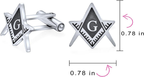 Shield Round Freemasons Compass Symbol Masonic Cuff Links For Men Blue Black Enamel Two Tone Silver Or Gold Tone Stainless Steel Hinge Bullet Back...