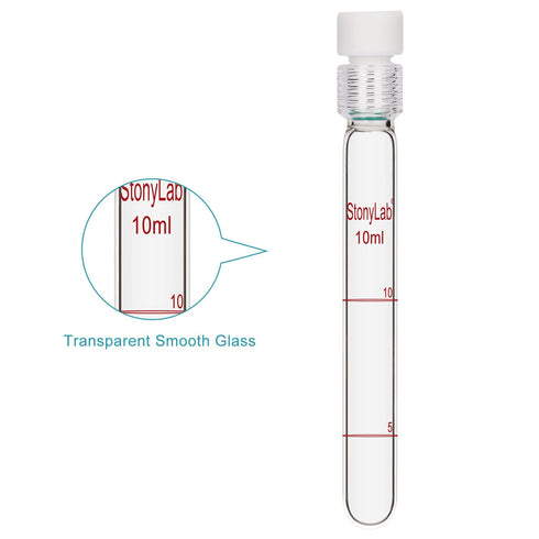 stonylab Glass Test Tube with PTFE Cap, Thicken Borosilicate Glass Reusable Round Bottom Graduated Pressure Resistant Colorimetric Tubes Culture T...