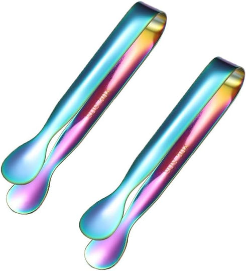 Mini Serving Tongs, Stainless Steel Small Serving Utensils Ice Tongs Sugar Tongs 4.8" (Rainbow Color)...