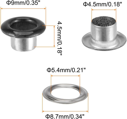 HARFINGTON 300set Grommets Kit Metal Eyelets 4.5mm 3/16" Hole Tiny Grommet with Washers for Shoes Clothes Belt Tag Bag Fabric Leather DIY Project,...