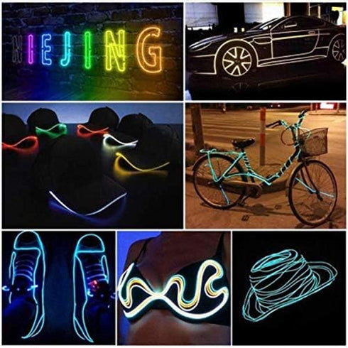 Searik EL Wire Fluorescent Green Lights 16.4ft/5m, Portable EL Wire Glowing Rope Lights LED Strips with Battery Controller for Halloween Decoratio...