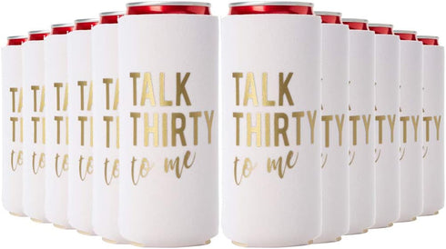 Talk Thirty to Me Can Coolers, Set of 12-30th Birthday Decorations and Party Favors for Her or Him, Dirty 30 Gifts for Women...