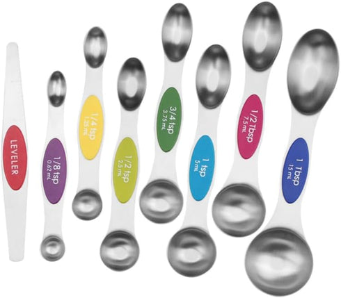 Magnetic Measuring Spoons Set of 8 Stainless Steel Stackable Dual Sided Nesting Teaspoons and Tablespoons for Measuring Dry and Liquid Ingredients...