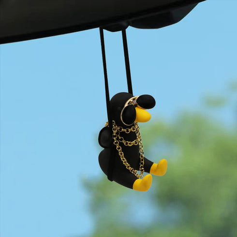 Swinging Duck Car Hanging Ornament, Cute Car Hanging Accessories for Rear View Mirror, Car Pendant Black Swinging Sunglasses Duck Hanging Swing...