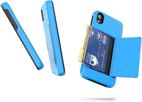iPhone xr Case with Card Holder,Shockproof Armor Silicone Credit Card Slot Protective Wallet Cover Case for Apple iPhone XR - Blue...