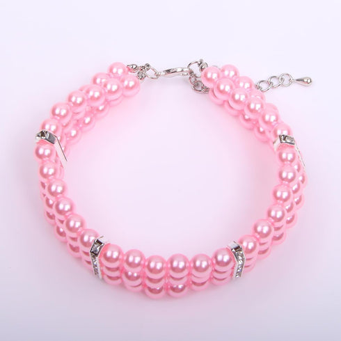 3 Rows Dog Cat Pearls Necklace Collar with Bling Accessories Pet Puppy Jewelry for Female Dogs Cats Small Medium (Pink, Medium)...