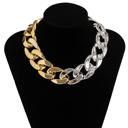 Punk Cuban Link Chain Choker Necklace Lightweight Chunky Necklace Oval Chain Link Necklace Hip Hop Jewelry for Women (Gold+Silver)...