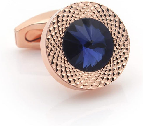 Sapphire Blue Crystal Gem In Rose Gold Men Gift Cufflinks...