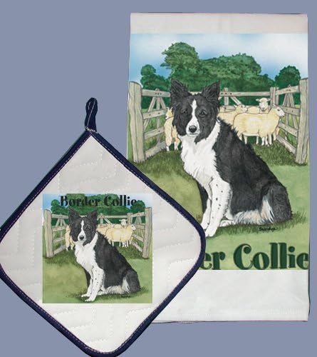 DP935 Dish Towel and Pot Holder Set - Border Collie...