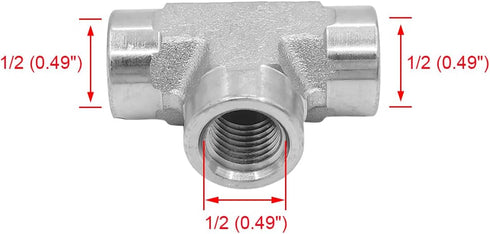 (2-PACK) 5605-04-04-04 Hydraulic Hose Adapter Fitting 1/4" Female (1/4-18 NPTF) × 1/4" Female (1/4-18 NPTF) × 1/4" Female (1/4-18 NPTF) Street Tee...