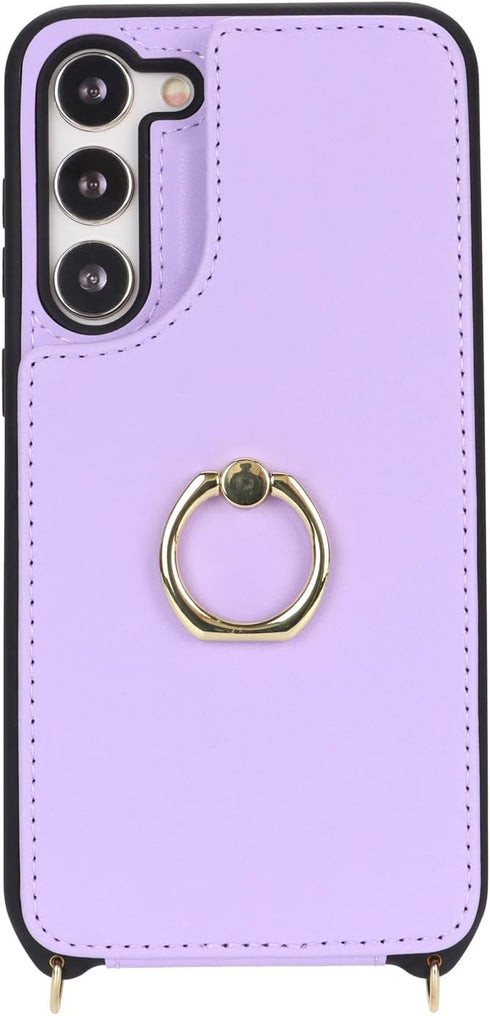 for Samsung Galaxy S22 Case with Card Holder and Strap for Women,Crossbody Lanyard,Ring Stand,Snap Clasp,Phone Wallet Cases 6.1 inch(Purple)......