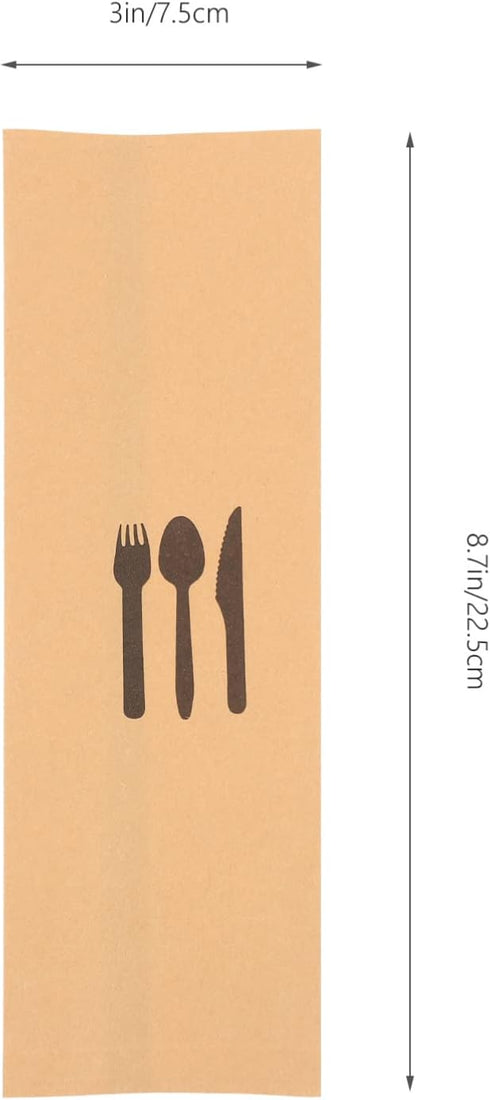 Brown Kraft Paper Bags 100pcs Disposable Silverware Flatware Paper Sleeves Kitchen Cutlery Utensils Holder for Christmas Party Table Decorations S...