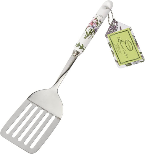 Portmeirion Botanic Garden 13" Slotted Spatula, Sweet Pea Motif - Porcelain Handle & Stainless Steel, Chip-Resistant Glaze - Ideal Kitchen Tool fo...