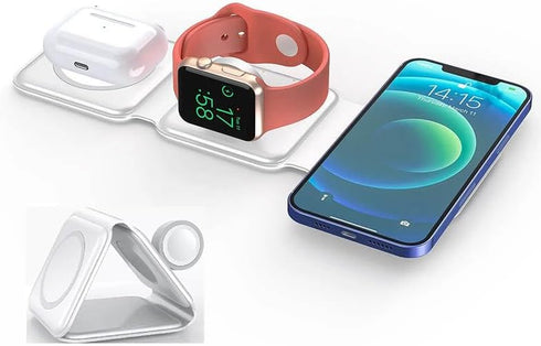 Wireless Charging Station: 3 in 1 Foldable Charging Station for iPhone, Wireless Charger for iPhone 15, 14, 13 Pro Max, Apple Watch & AirPods, Whi...