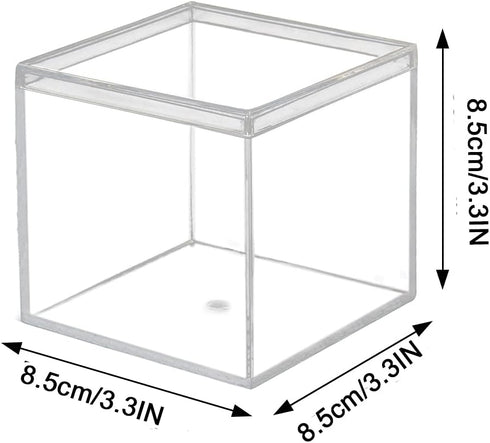 dedoot Clear Acrylic Boxes with Lid, 4 Pack 3.3x3.3x3.3 Inch Clear Acrylic Plastic Square Cube Small Acrylic Storage Containers for Favors, Sweets...