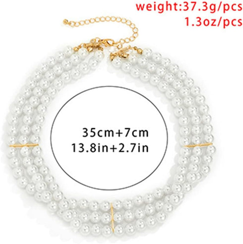 Pearl Choker Necklace Layered Pearl Strand Necklace Costume Accessories Toggle Clasp Necklace for Women (Gold)...