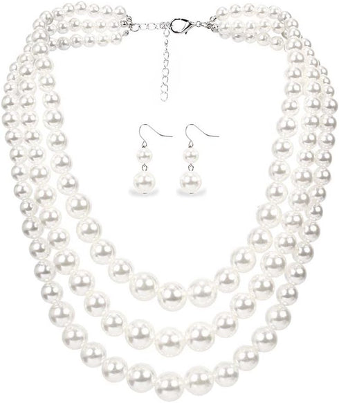 Simulated Pearl Chokers Multi-Layer Pearl Necklace Multi-Strand Pearl Statement Bridal Choker Necklace for Wedding Party Jewelry 20s Flapper Neckl...