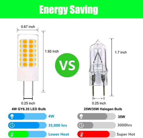 GY6.35 LED Bulbs 12V, T4 JC Type Bi-Pin Base, Warm White 3000K, 35W GY6.35/G6.35 Halogen Replacement for Landscape Path Light, Kitchen Pendant lig...