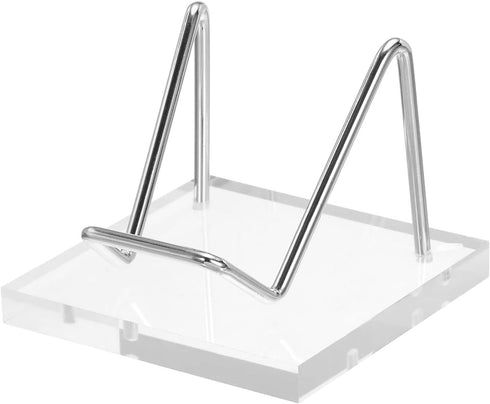 PATIKIL 3" x 3" x 2" Acrylic Display Stands, Display Easel Holder Stainless Steel Arm Crystal Display Stand for Mineral Gemstone Style 2, Clear...