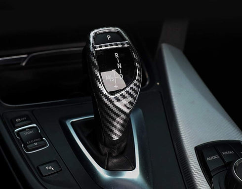iJDMTOY Glossy Black Carbon Fiber Pattern Shift Knob Cover Shell Compatible with BMW Fxx 2 3 4 5 6 Series X3 X4 X5 X6 Performance Sports Shifter...