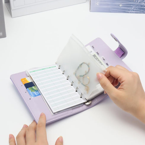 NatSumeBasics A7 Binder Wallet Cash Envelopes Budget Binder Purple Crocodile Pattern Notebook Cover 6 Rings Folders with Snap Button for Organizer...