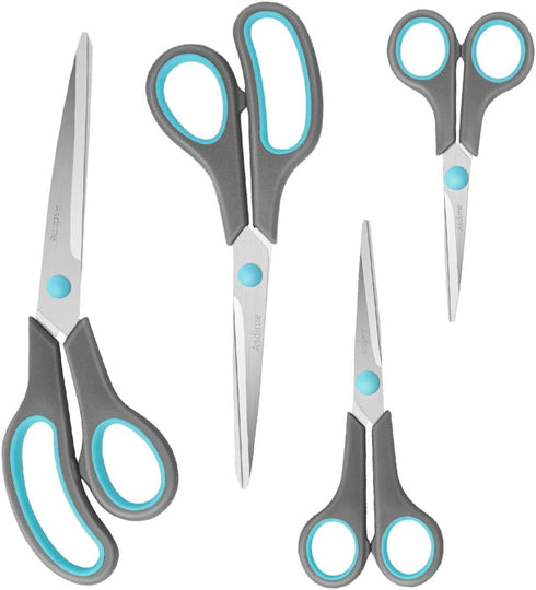 Scissors Set of 4, Premium Stainless Steel Razor Blades, Ergonomic Semi-Soft Rubber Grip, Suitable for School, Office and Family Daily Use, 9.6''/...