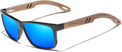 KINGSEVEN Design Wood Polarized Rectangular Sunglasses for Men, Walnut Wooden Frame Mirrored Glasses for Driving W5508...