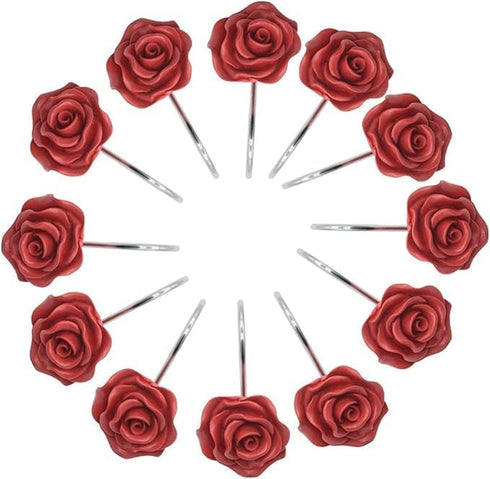 12 PCS Home Fashion Decorative Anti Rust Shower Curtain Hooks Rose Design Shower Curtain Rings Hooks (RED)...