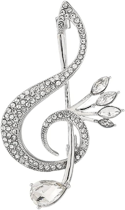 Delicate Music Note Brooch Lapel Pin Rhinestone Crystal G Clef Musical Pins Scarf Jackets Dress Suit Brides Corsage Brooches for Women Girls Men M...