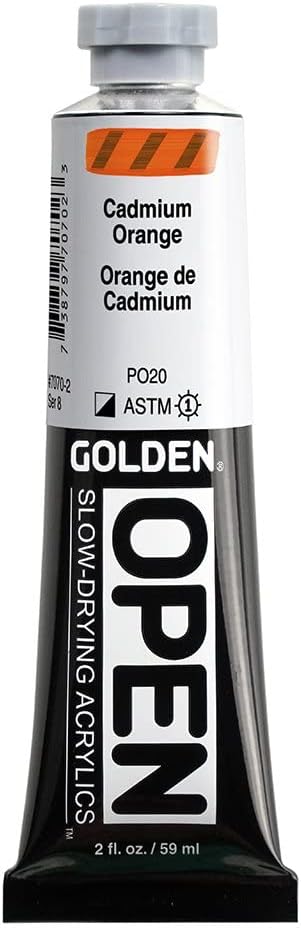 OPEN Slow-Drying Acrylics by GOLDEN, Cadmium Orange, 2 fl oz. tube, Professional Acrylic Paint, Semi-Opaque...