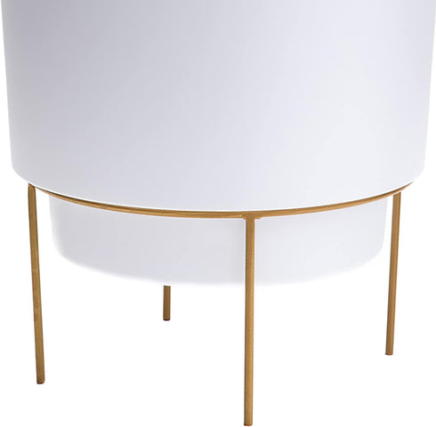 Bloem Hopson Round Planter with Gold Metal Stand: 6" - Casper White - Durable Plastic Pot, Powder Coated Removable Stand, for Indoor and Outdoor U...