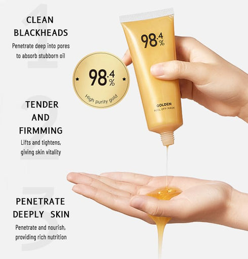 Gold Foil Peel off Mask, 98.4% Gold Peel off Face Mask, Gold Face Mask Peel off Anti-Wrinkle, Golden Anti-Aging Facial Mask, Beilingmei Gold Tear-...