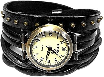 Genuine Leather Braided Strap Double Wrap Aound Watch for Women Vintage Bohemian Style Bronze Small 26mm Roman Number Dial Adjustable Wrap WatchBr...