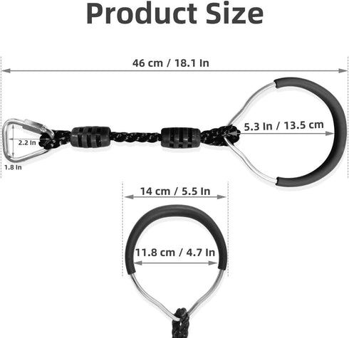 Single Black Gymnastic Swing Ninja Climbing Ring Kids Outdoor Playground Playset Accessories, Funny Monkey Gym Bar Obstacle Ring with Carabiners f...