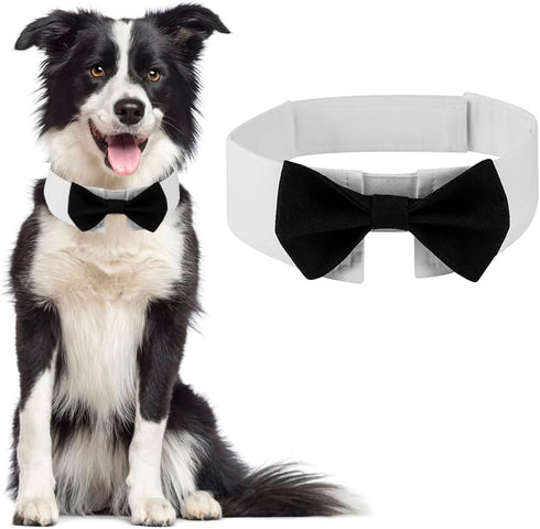 Elegant Dog Bow Tie - Cute Tuxedo Bowtie with Adjustable White Collar for Formal Pets - Perfect for Valentines, Weddings, and Birthdays...