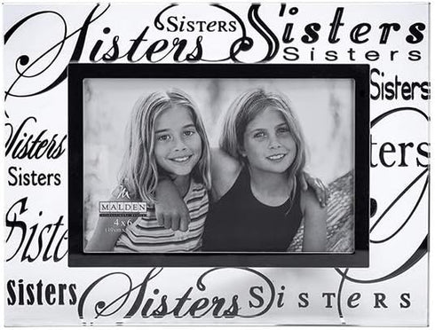 Malden International Designs Mirrored Glass With Silver Metal Inner Border Sisters Picture Frame, 4x6, Clear...