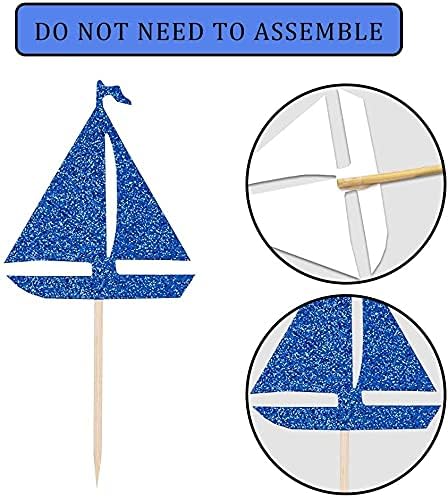 24 Pcs Nautical Theme Glitter Cupcake Picks Cupcake Toppers Food Fruit Picks for Decoration Party Favors...