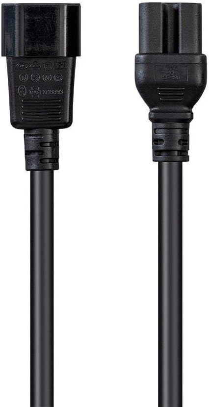 Monoprice Heavy Duty Power Cable - 2 Feet - Black | IEC 60320 C14 to IEC 60320 C15, 14AWG, 15A, SJT, 100-250V...