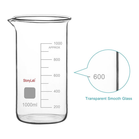 stonylab Glass Beaker, 1-Pack Borosilicate Glass Graduated Tall Beaker with Pouring Spout Lab Beaker, 1000 ml...