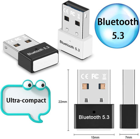 USB Bluetooth 5.3 Adapter for PC Supports Windows 11/10/8.1/7,Plug &Play For Win11/10, Mini 5.3+EDR Bluetooth Dongle Receiver&Transmitter for PC,L...