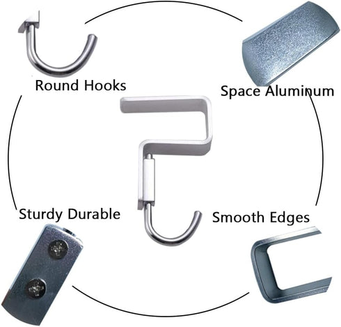 2 Pcs Desk Hook, Student Desktop Nail-Free Hook, Table Hook for Schoolbag, Space Aluminium Alloy, Hanger Hooks for Bag Purse Clothes Backpack Hold...