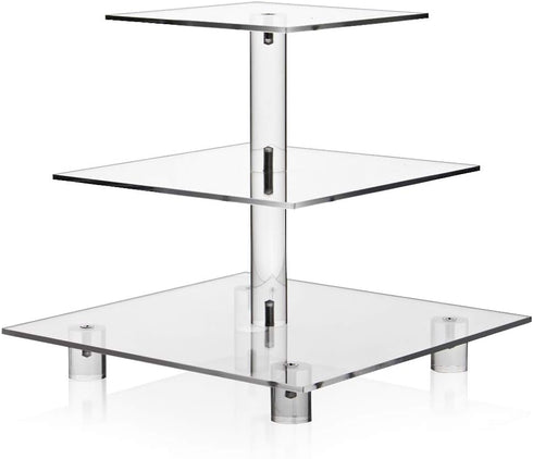 Acrylic Cupcake Stand, Clear Dessert Tower Holder Display with Base for Wedding, Party, Baby Shower, 3 Tier Square, Transparent...