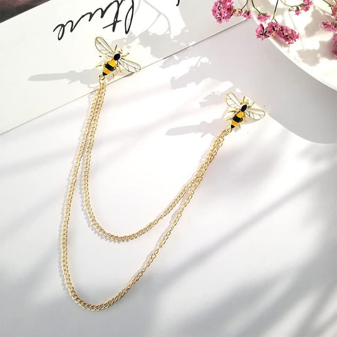 Cute Bee Long Chain Brooch Pin,Animal Insect Bee Chain Tassel Lapel Pin Enamel Bee Suit Pin Jewelry for Women Men Gifts...